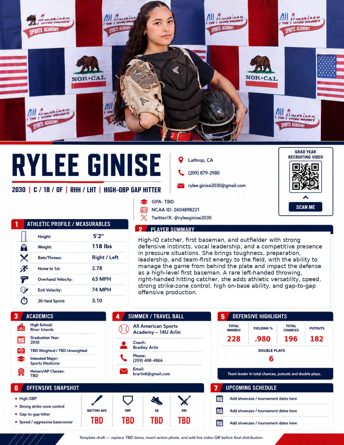Preview of Rylee Ginise recruiting profile sheet